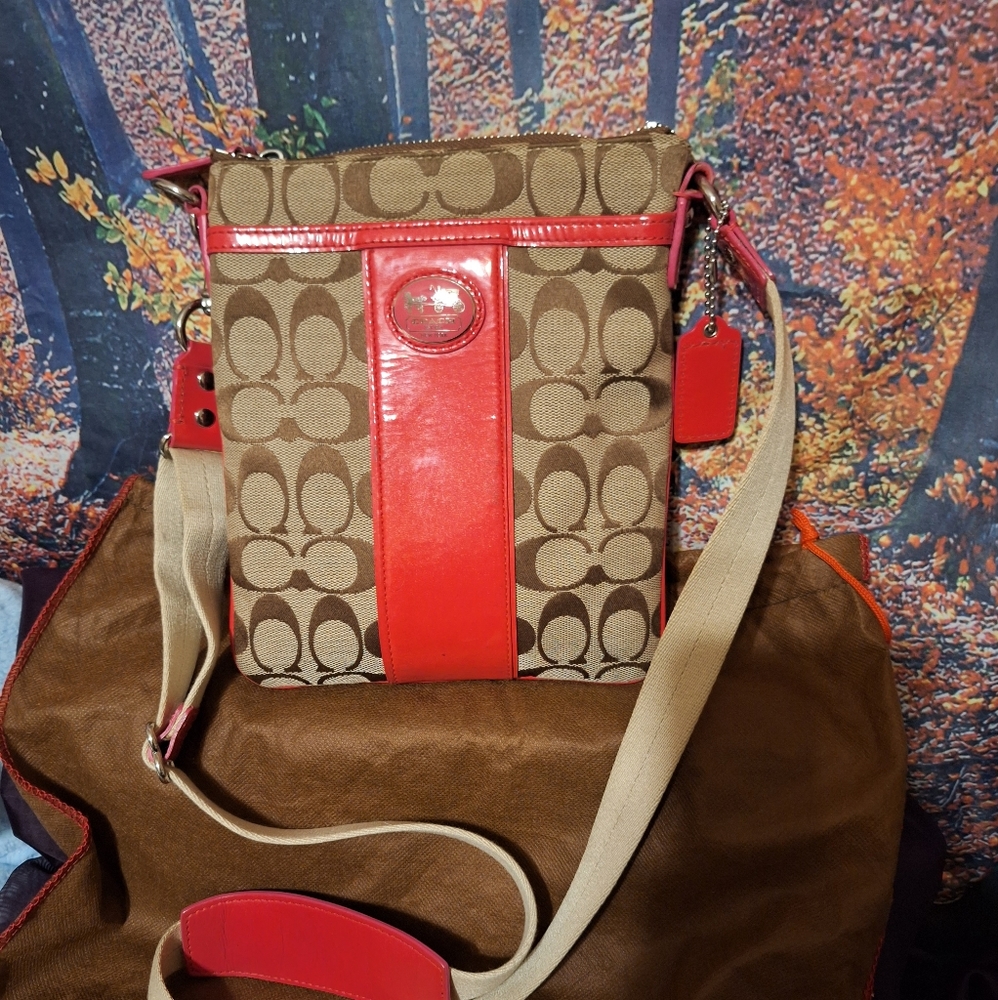 EUC Coach pink and tan crossbody bag